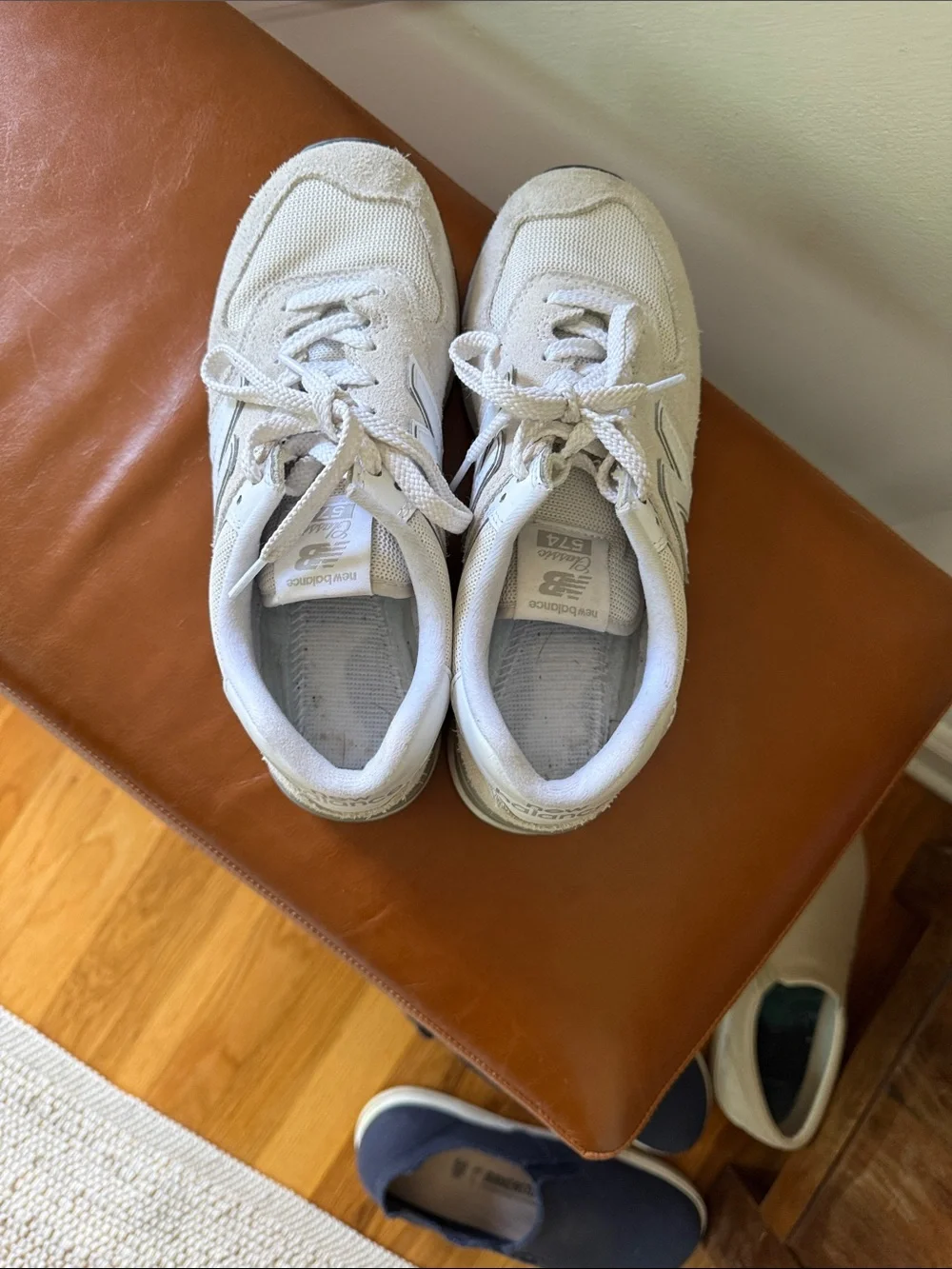 New Balance Light Beige and White Suede Retro Runners